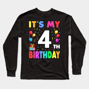 Kids Its My 4Th Birthday 4 Four Happy Birthday Boys Or Girls Long Sleeve T-Shirt